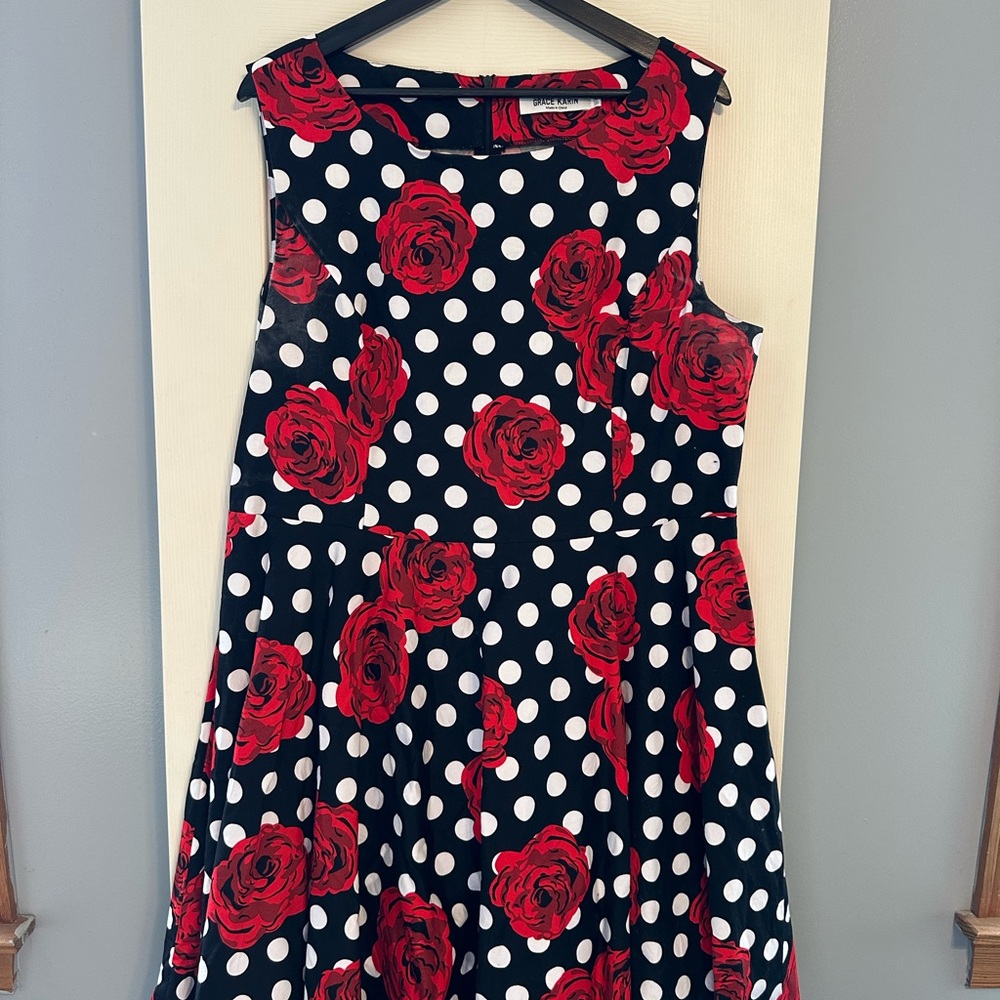 Grace Karin Black and Red Floral Polka Dot Dress